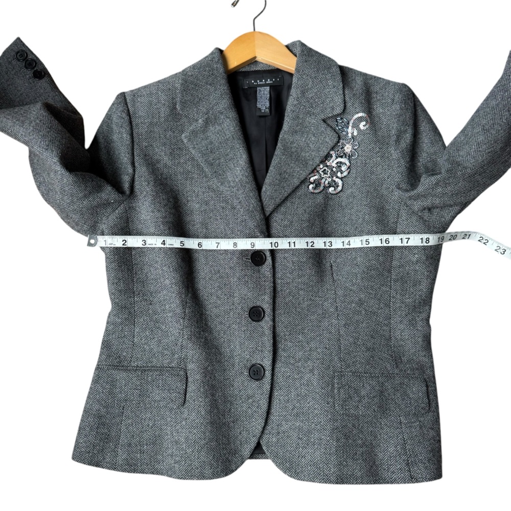 Laundry By Shelli Segal 2pc Wool Skirt Suit Herringboned Flower Embroidery - Picture 7 of 16